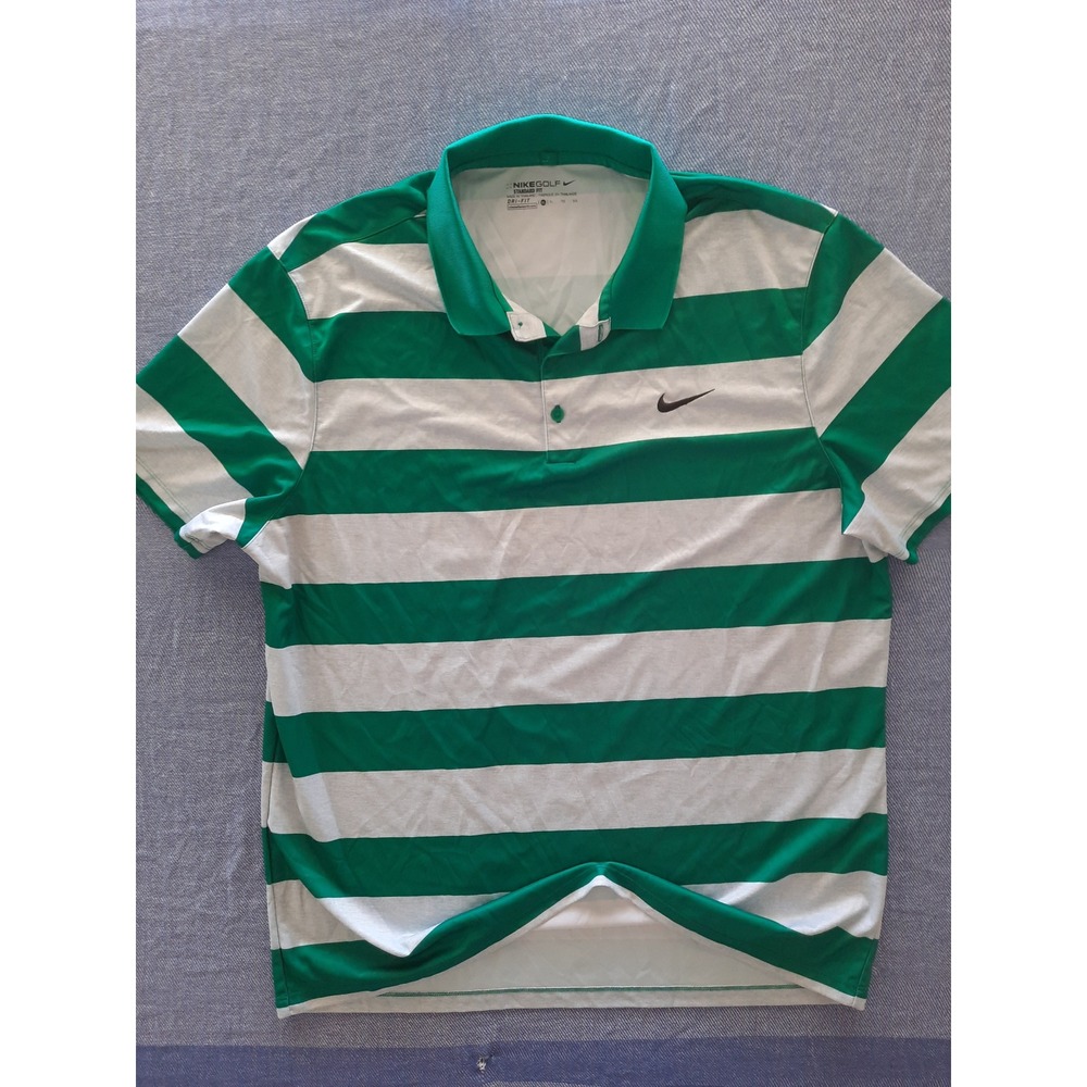 Nike Golf Mens XL Standard Dri-Fit Striped Polo Shirt Green White 725516-352
